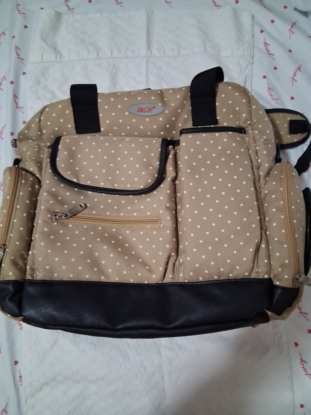 Jack by BB Dakota Beige Polka Dot Womens Backpack with Black Trim